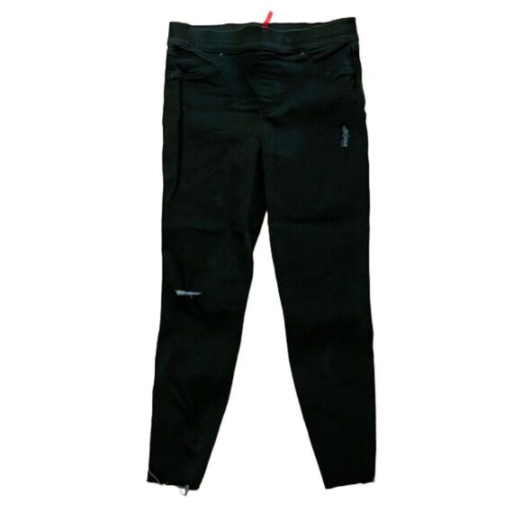 Spanx Black Distressed Pull On Ankle Skinny Jeans Womens Size XL Raw Hem - Picture 1 of 12